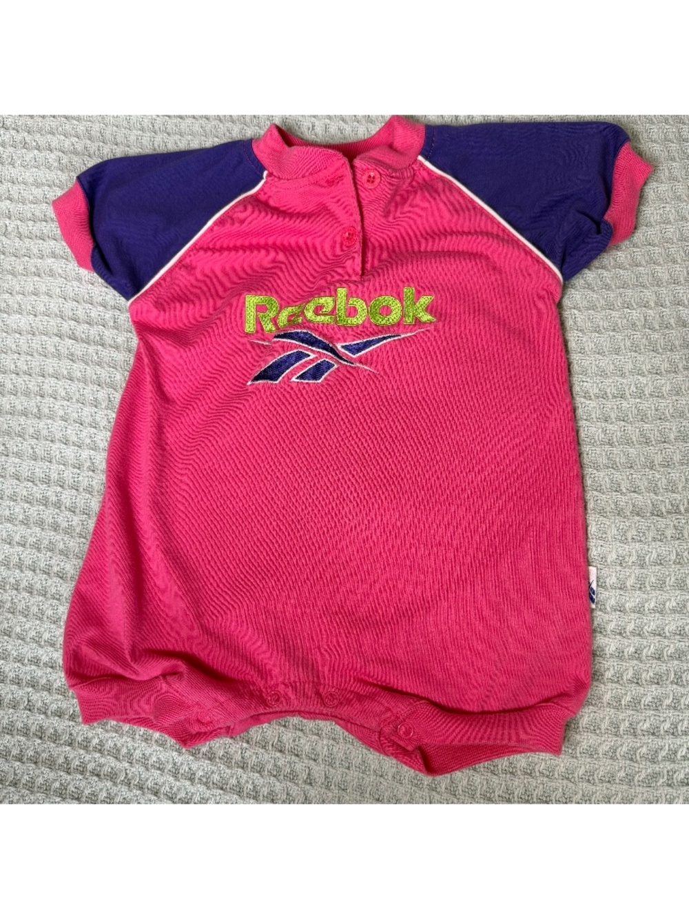Vintage Reebok One Piece Romper Outfit Baby Toddler Girl 18M Pink Purple 90s Y2K